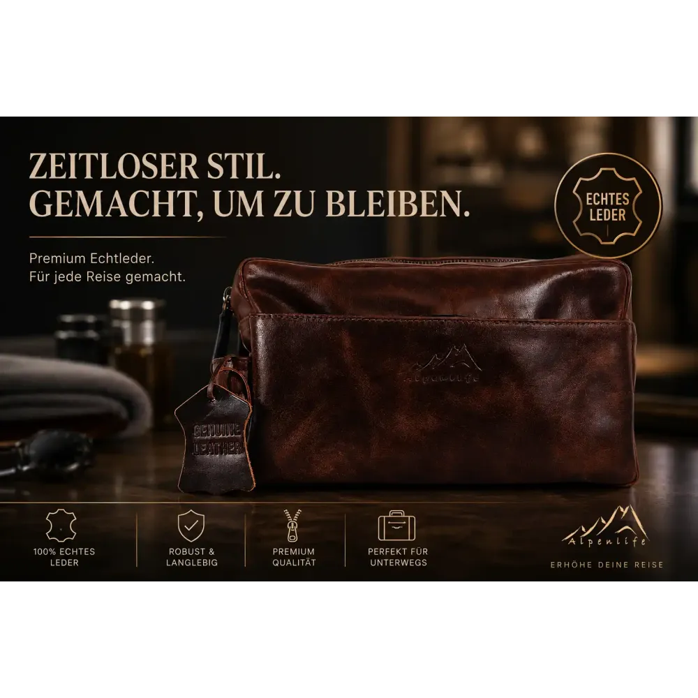 Kulturtasche aus Echtleder Two-Tone Dunkelbraun Kulturtasche aus Echtleder Two-Tone Dunkelbraun