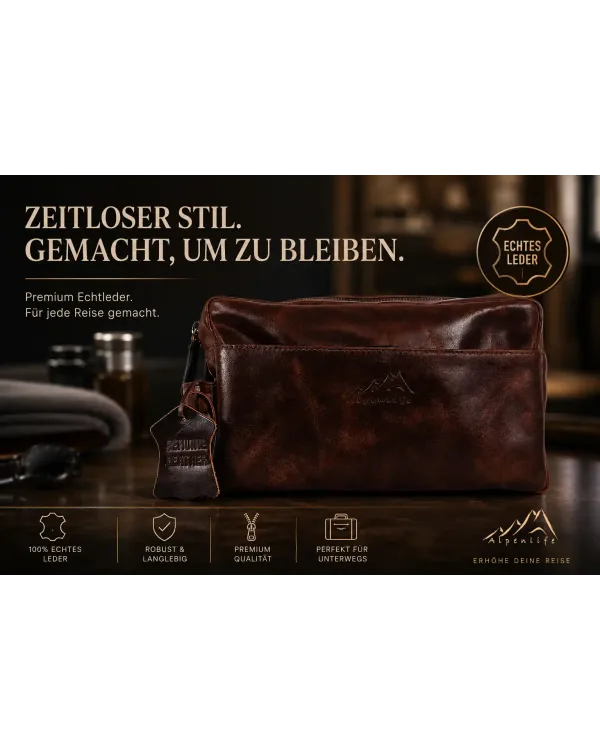 Kulturtasche aus Echtleder Two-Tone Dunkelbraun