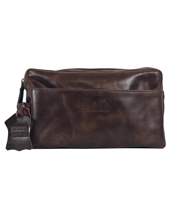 Kulturtasche aus Echtleder Two-Tone Dunkelbraun