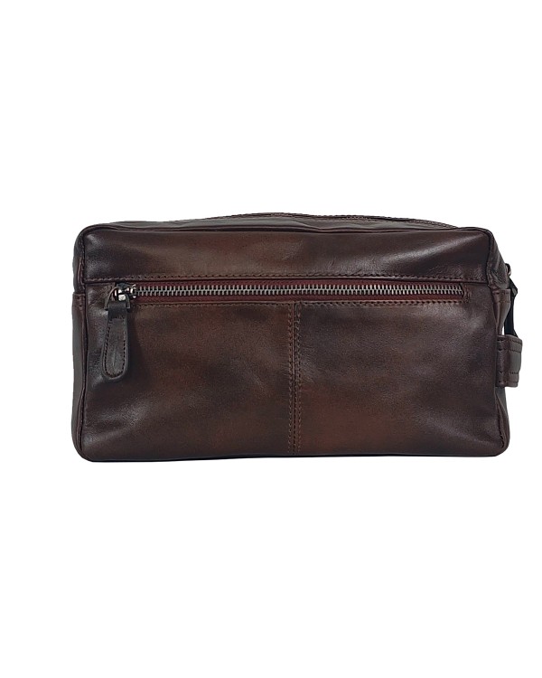 Kulturtasche aus Echtleder Two-Tone Dunkelbraun