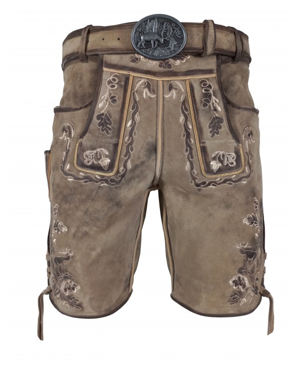 Kurze Herren Lederhose aus Hirschleder, Antonio Hellbraun Kurze Herren Lederhose aus Hirschleder, Antonio Hellbraun
