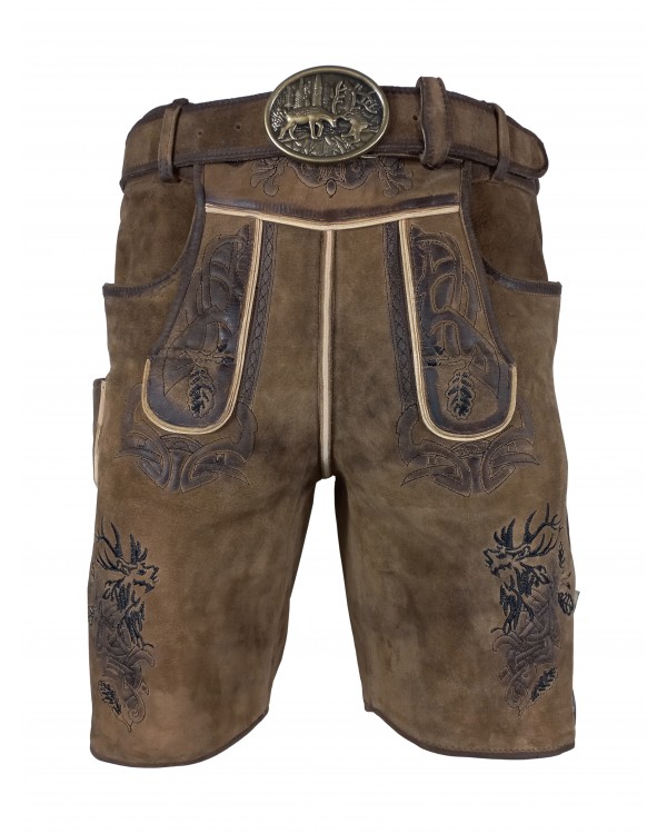 Kurze Herren Lederhose aus Hirsch Leder, Caesar Dunkelbraun Kurze Herren Lederhose aus Hirsch Leder, Caesar Dunkelbraun