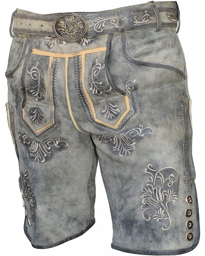 Kurze Herren Trachten Lederhose mit Gürtel, Antik Smoke, Wildbockleder, Alpen Spirit