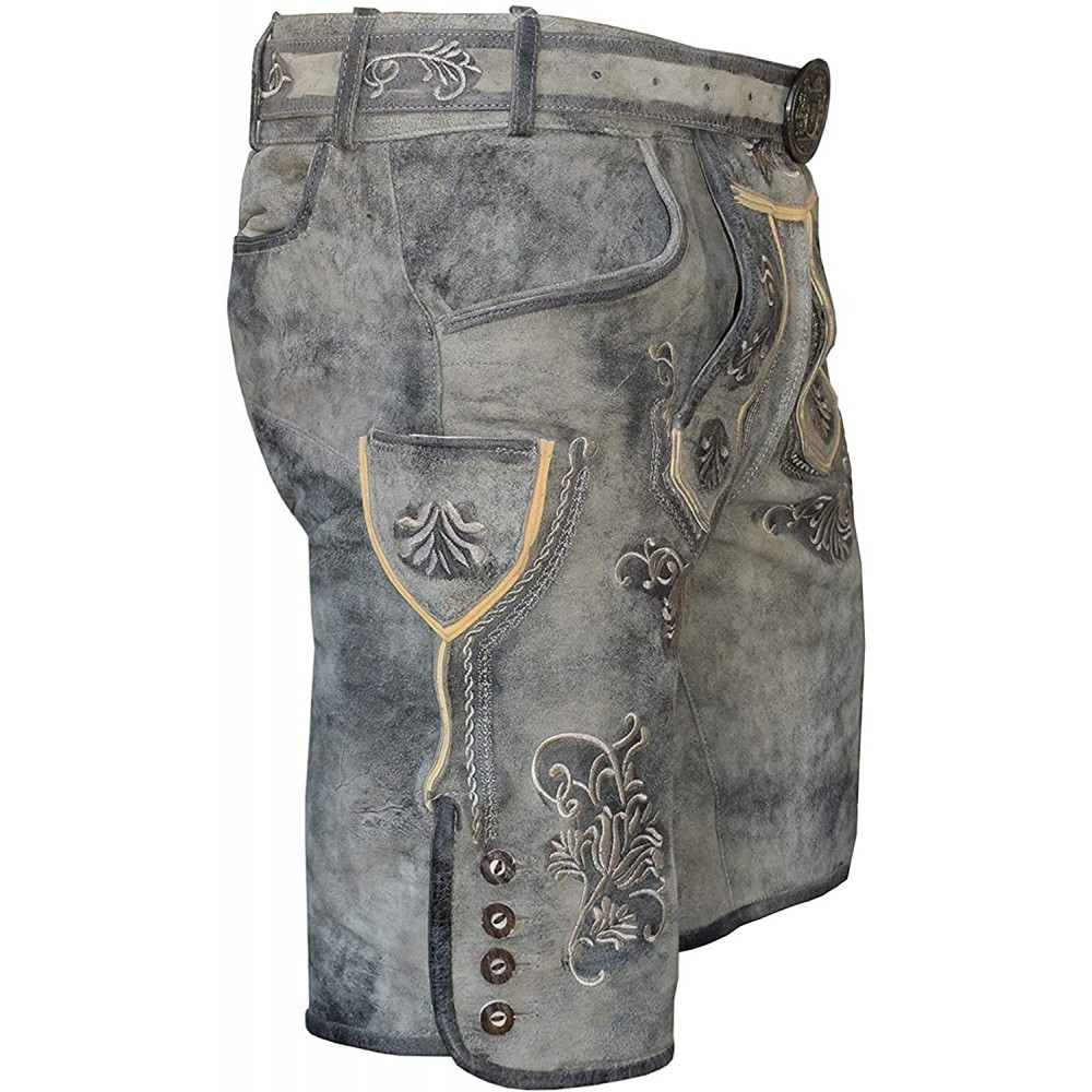 Kurze Herren Trachten Lederhose mit Gürtel, Antik Smoke, Alpen Spirit