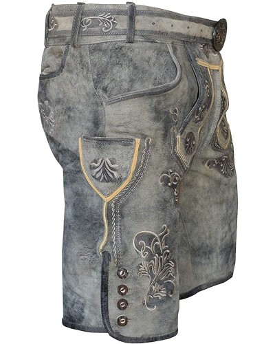 Kurze Herren Trachten Lederhose mit Gürtel, Antik Smoke, Wildbockleder, Alpen Spirit