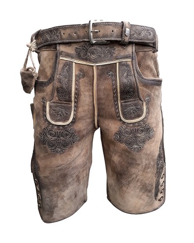 Kurze Herren Lederhose mit Gürtel, Krone