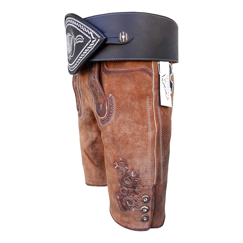Oldtimer Lederhose + Schwarz Ranzengürtel mit Ziehharmonika-Akkordeon