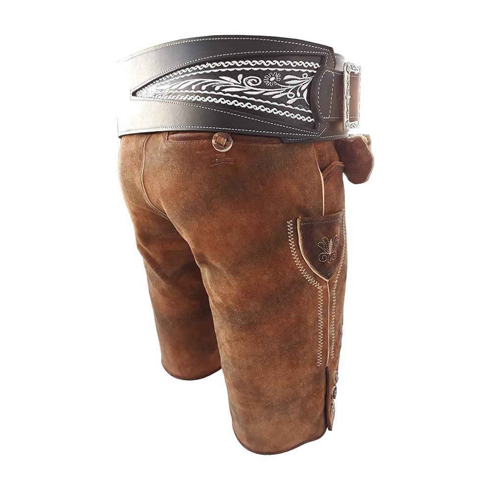 Oldtimer Lederhose + Schwarz Ranzengürtel mit Ziehharmonika-Akkordeon