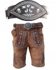 Oldtimer Lederhose + Schwarz Ranzengürtel mit Edelweiß Gams