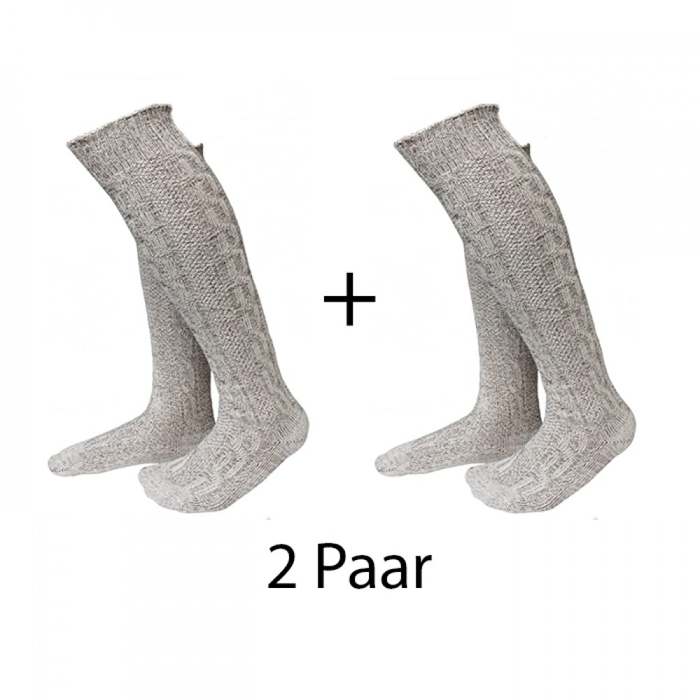 2 Paar Trachten Kniebund Socken beige/meliert