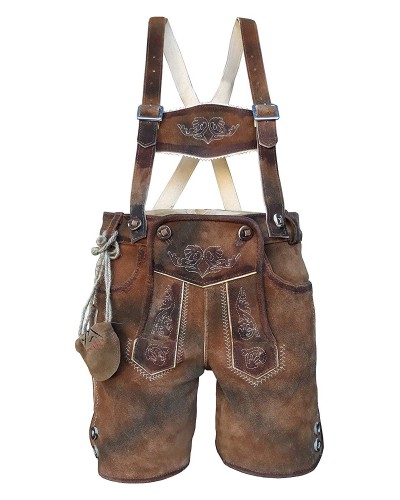 Kinder Trachten Lederhose, kurz mit Träger, Dino