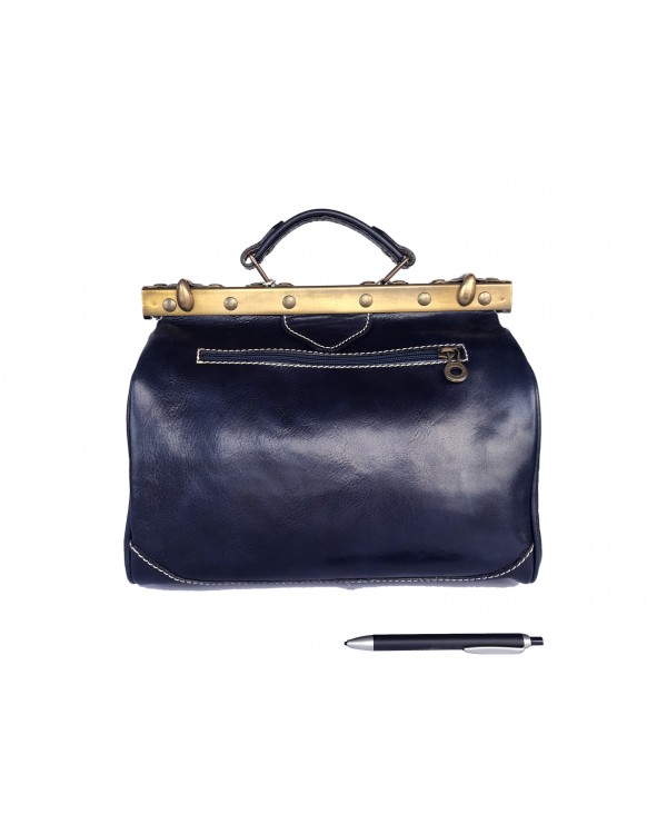 Vintage Italienische Leder Doktortasche Navy Blau (M)