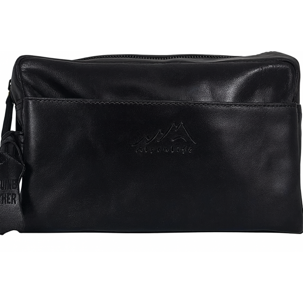 Kulturtasche aus Echtleder Schwarz