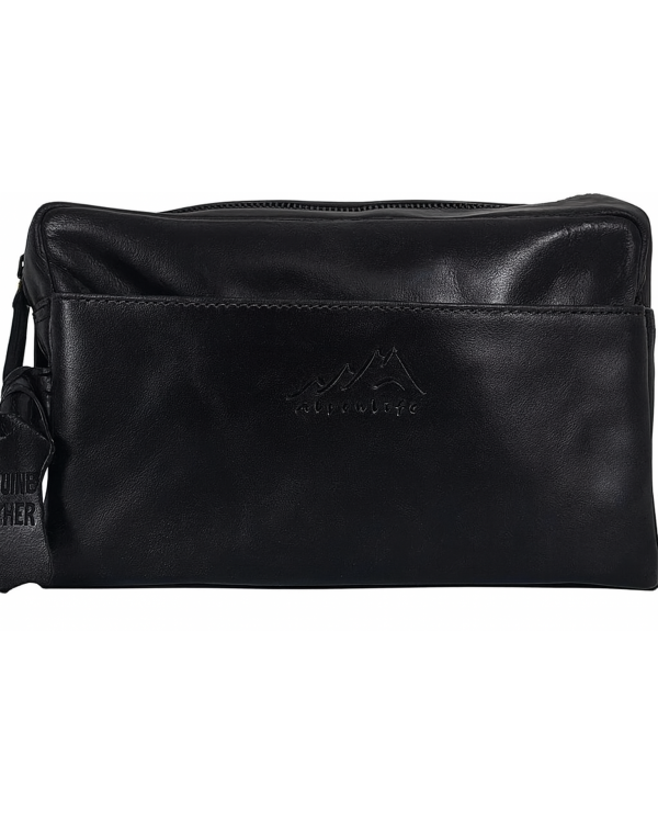 Kulturtasche aus Echtleder Schwarz