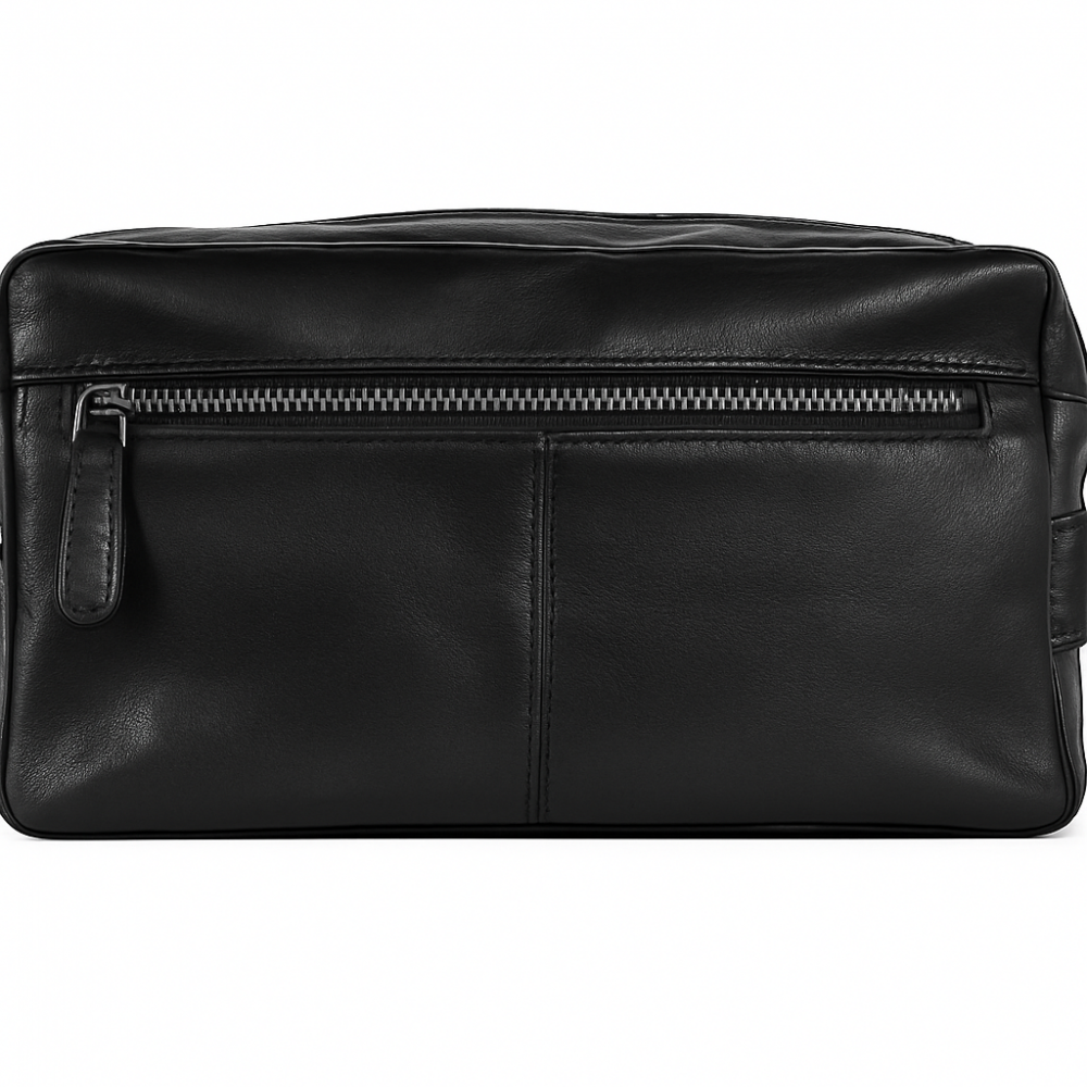 Kulturtasche aus Echtleder Schwarz