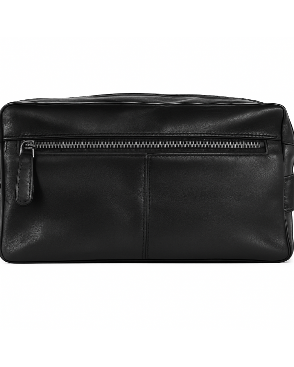 Kulturtasche aus Echtleder Schwarz