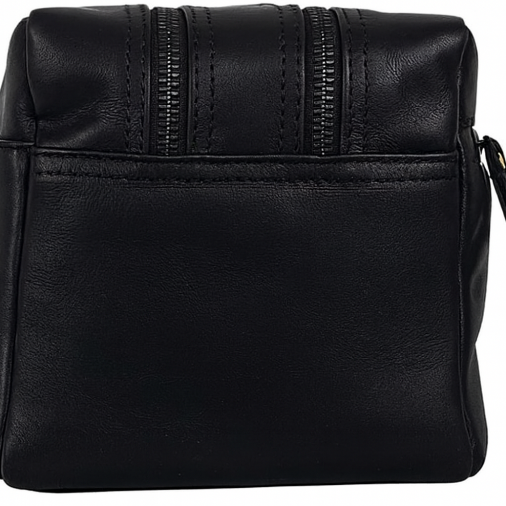 Kulturtasche aus Echtleder Schwarz