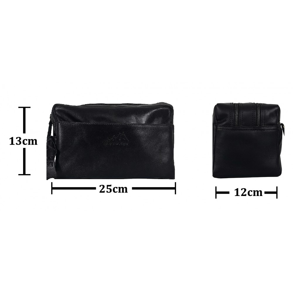 Kulturtasche aus Echtleder Schwarz