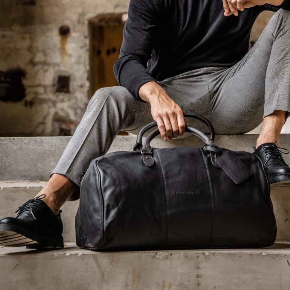Reisetasche William aus gewachstem Schwarz-Leder