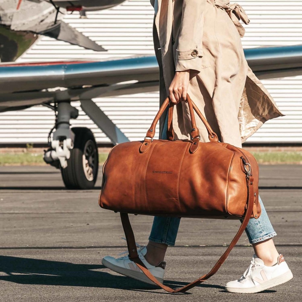 Reisetasche William aus gewachstem Cognac-Leder