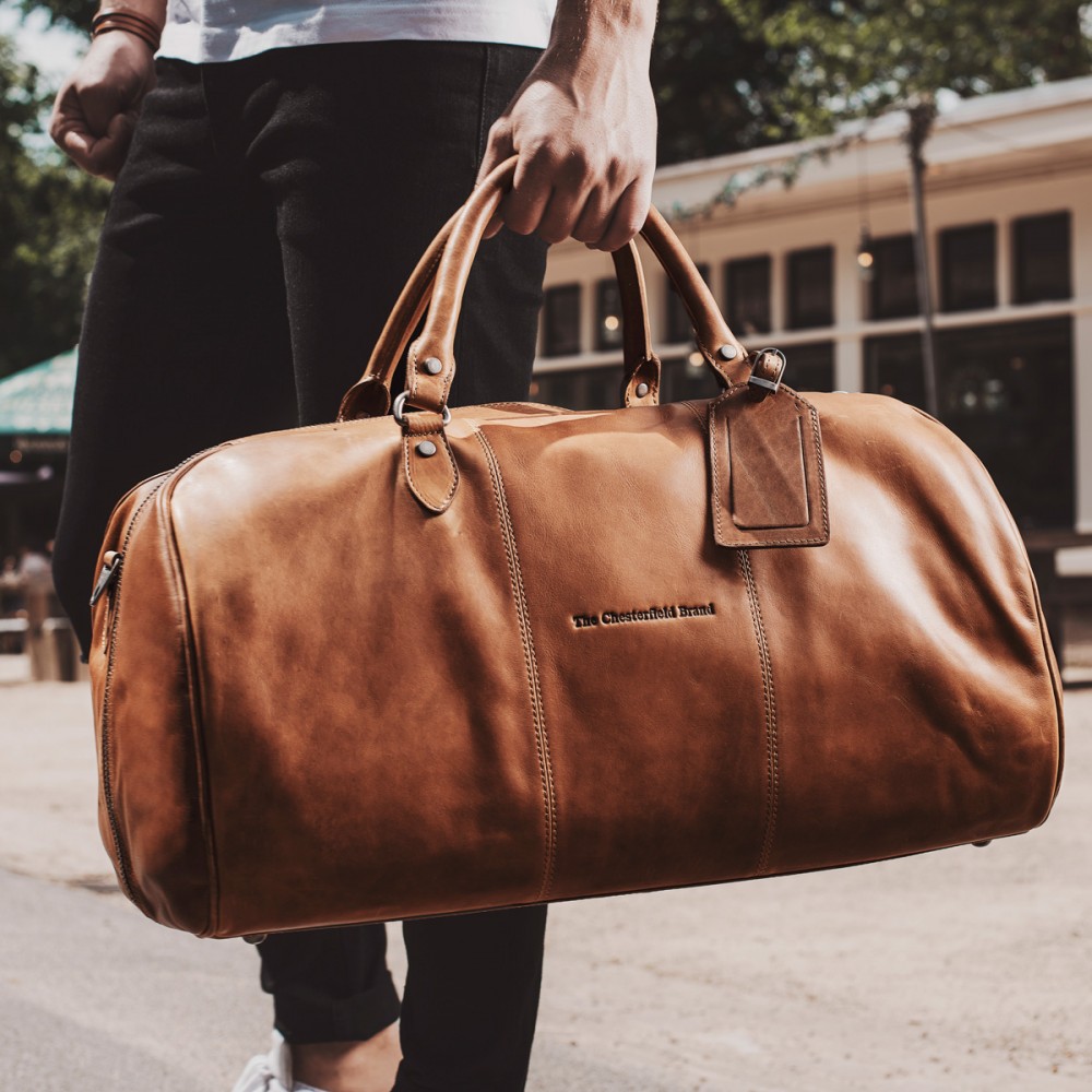 Reisetasche William aus gewachstem Cognac-Leder